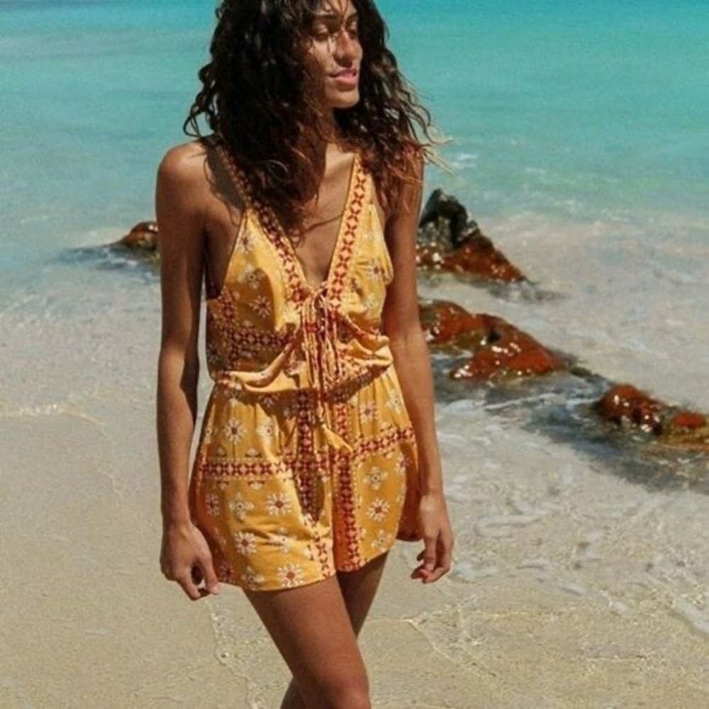 Tigerlily Anja Playsuit/ Romper/ Beach Coverup- Size 4, Mustard Bohemian Print